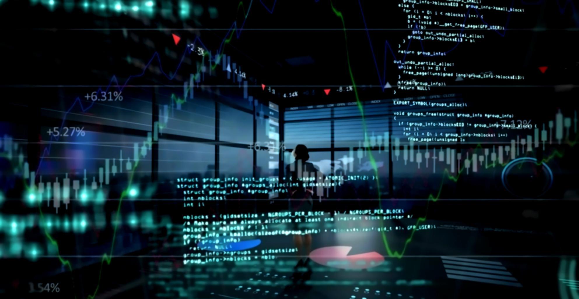 Advanced AI data visualization interface showing machine learning patterns and predictive analytics